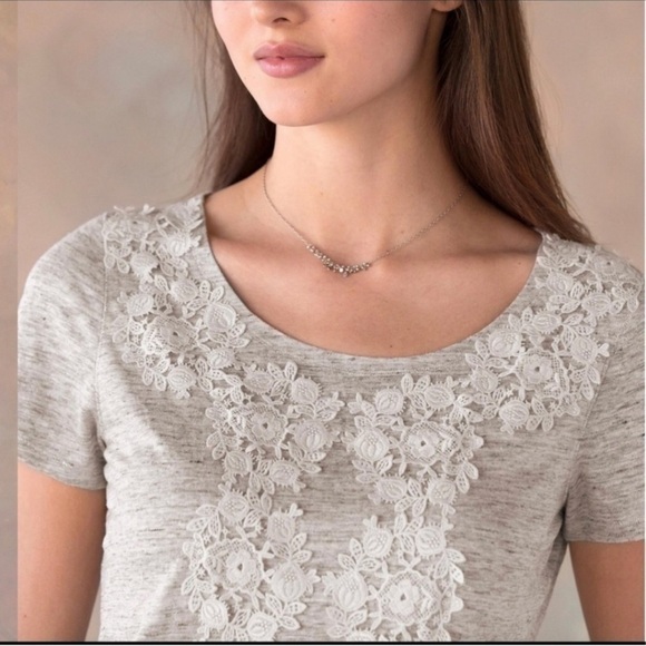 Sundance Oatmeal Lace Applique Linen Letty Shirt Silver Thread Seaming Summer - Picture 2 of 12